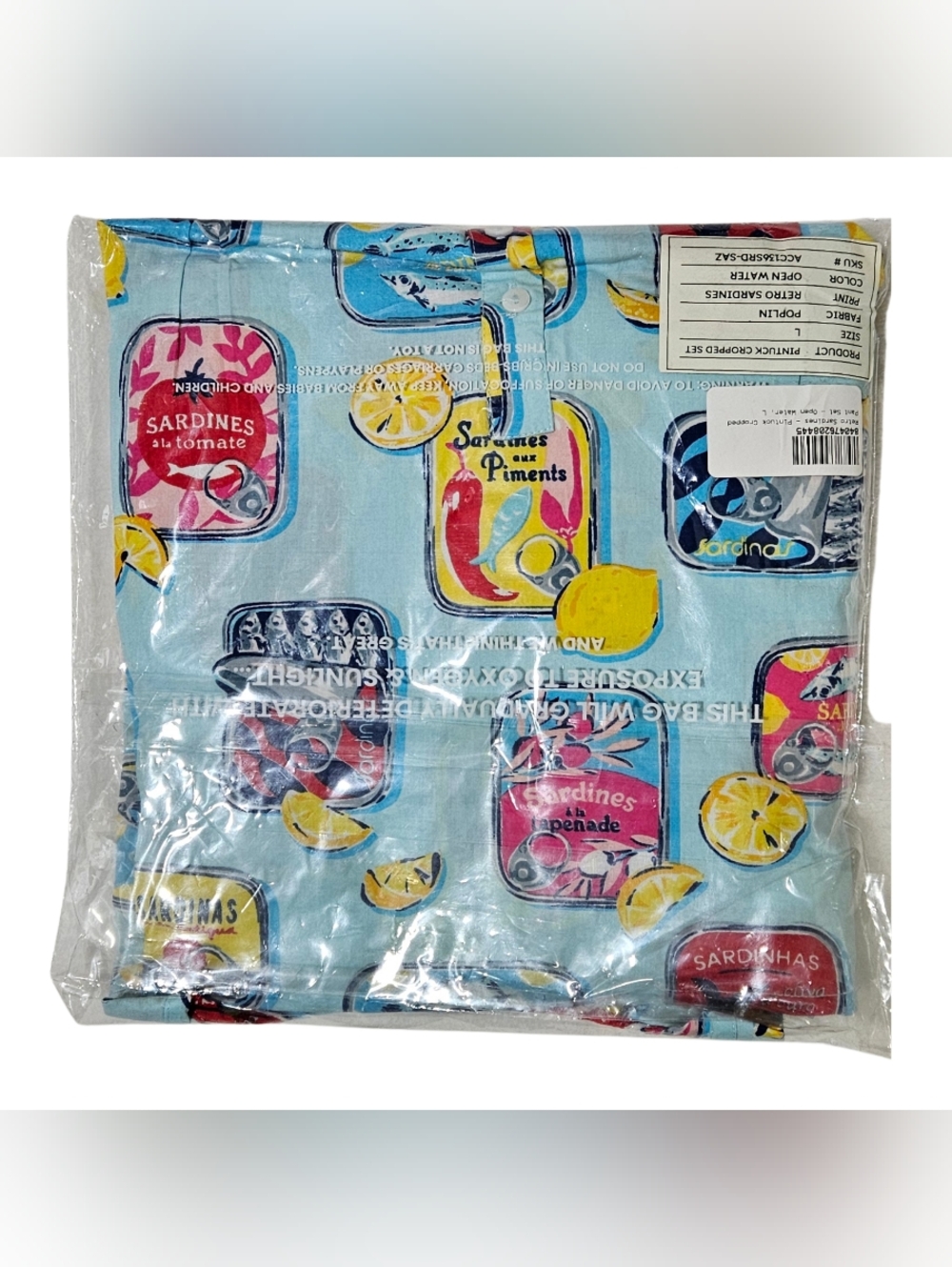 Printfresh Pajama Set Poplin Retro Sardines Pintuck Cropped Pants Set Open Water - Picture 3 of 4